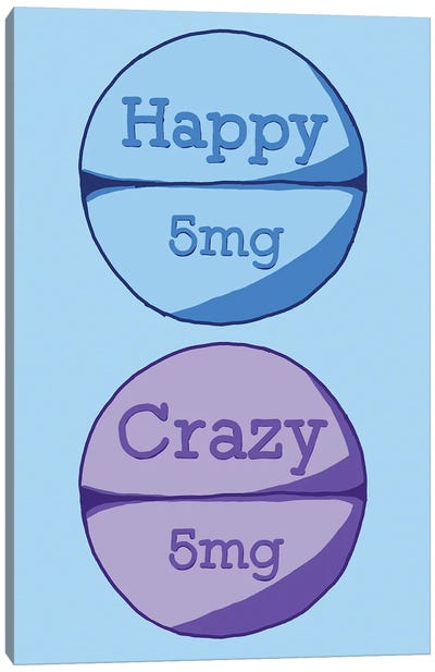 Happy Crazy Pill Blue Canvas Art Print - Pills