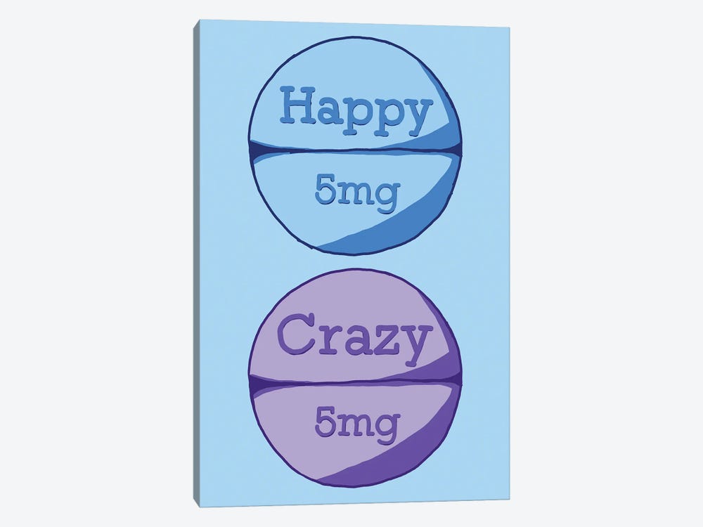 Happy Crazy Pill Blue by Jaymie Metz 1-piece Canvas Wall Art