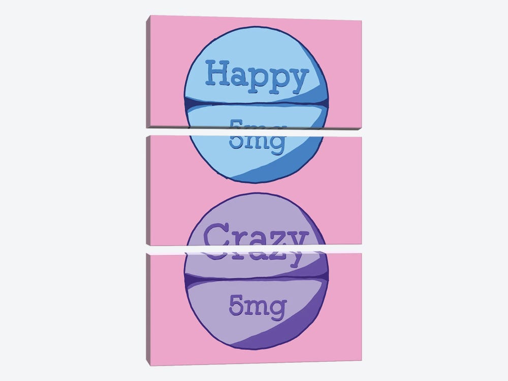 Happy Crazy Pill Pink by Jaymie Metz 3-piece Canvas Art