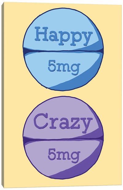 Happy Crazy Pill Yellow Canvas Art Print - Pills