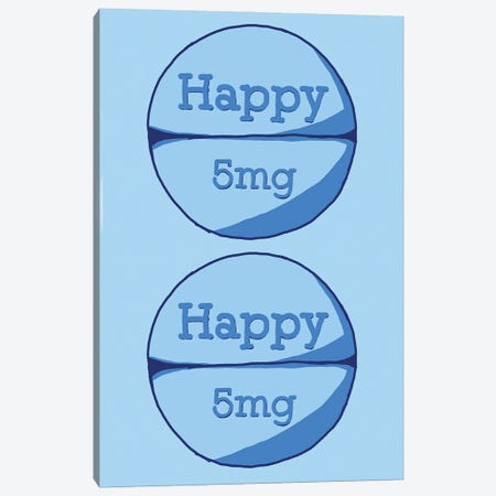 Happy Happy Pill Blue Canvas Print #JYM72} by Jaymie Metz Art Print
