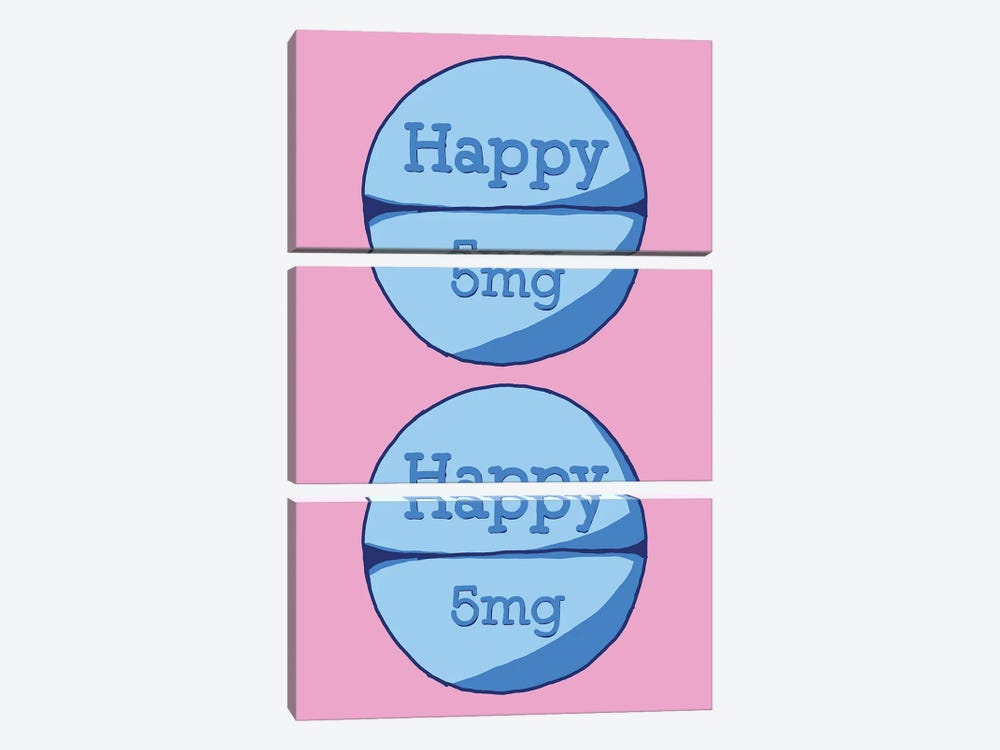 Happy Happy Pill Pink by Jaymie Metz 3-piece Canvas Art Print