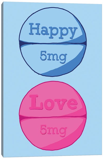 Happy Love Pill Blue Canvas Art Print - Pills