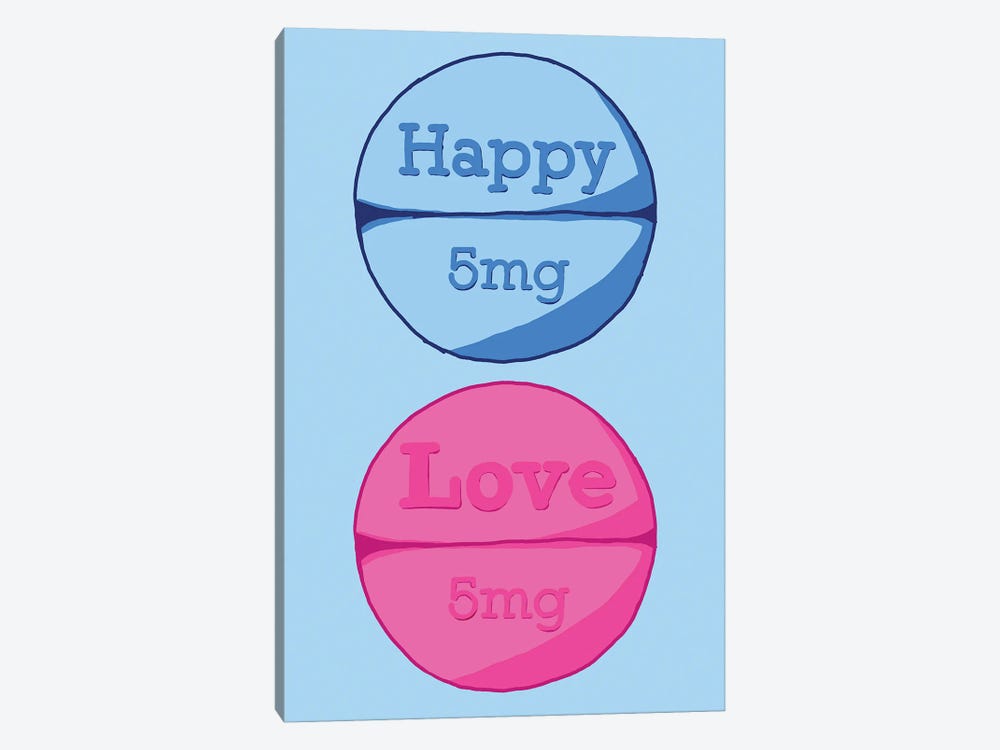 Happy Love Pill Blue by Jaymie Metz 1-piece Canvas Print