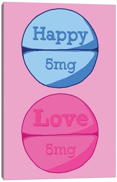 Happy Love Pill Pink Canvas Art Print - Jaymie Metz