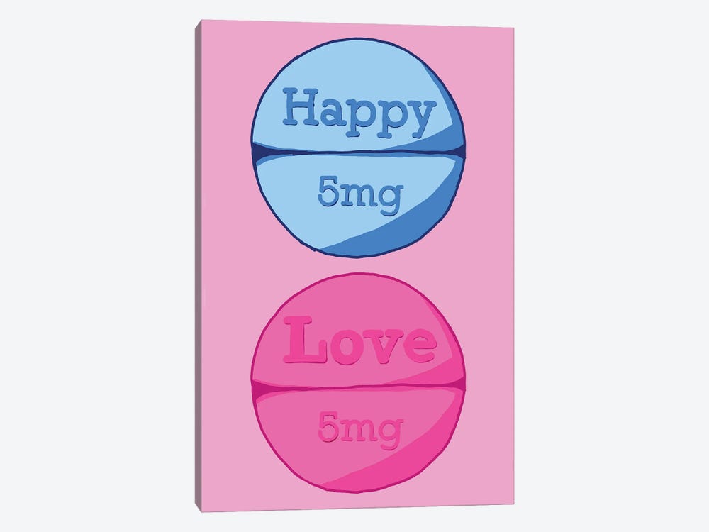 Happy Love Pill Pink by Jaymie Metz 1-piece Canvas Wall Art