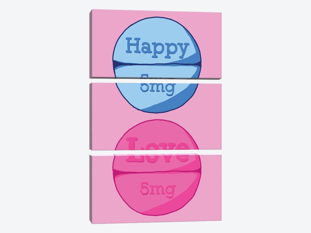 Happy Love Pill Pink by Jaymie Metz 3-piece Canvas Wall Art