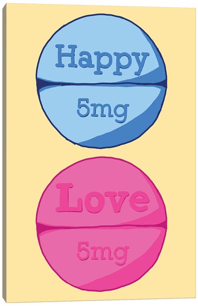Happy Love Pill Yellow Canvas Art Print - Pills
