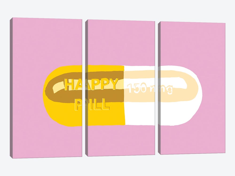 Happy Pill Pink by Jaymie Metz 3-piece Canvas Wall Art