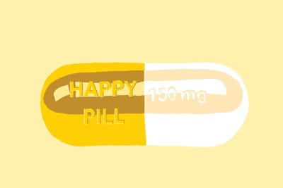 Happy Pill Yellow by Jaymie Metz framed canvas print