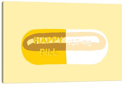 Happy Pill Yellow Canvas Art Print - Preppy Pop Art