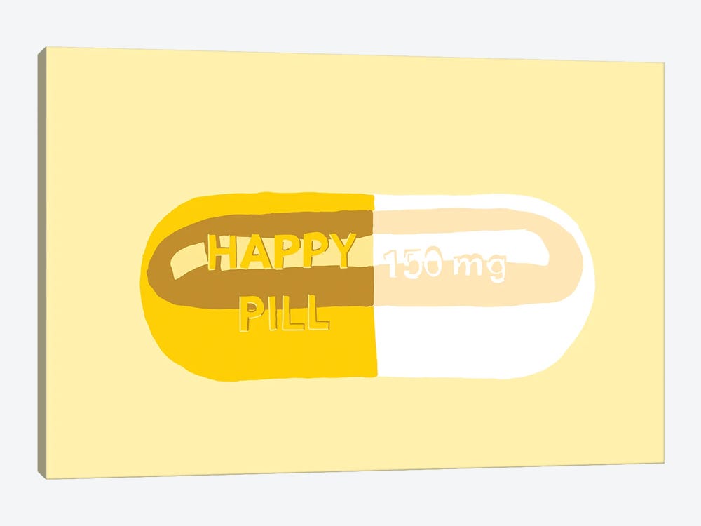Happy Pill Yellow by Jaymie Metz 1-piece Canvas Art Print