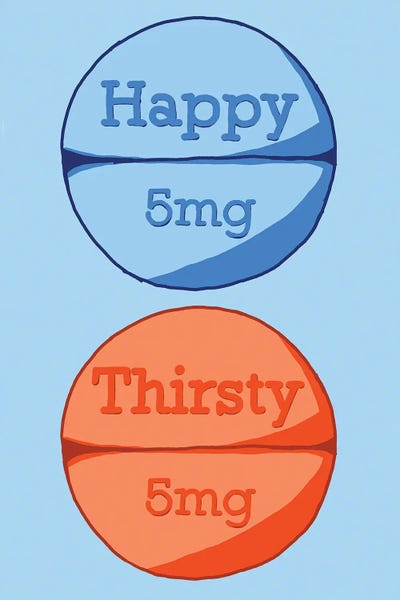 Happy Thirsty Pill Blue by Jaymie Metz art print