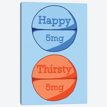 Happy Thirsty Pill Blue Canvas Print #JYM83} by Jaymie Metz Canvas Wall Art