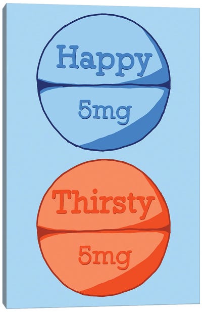 Happy Thirsty Pill Blue Canvas Art Print - Pills