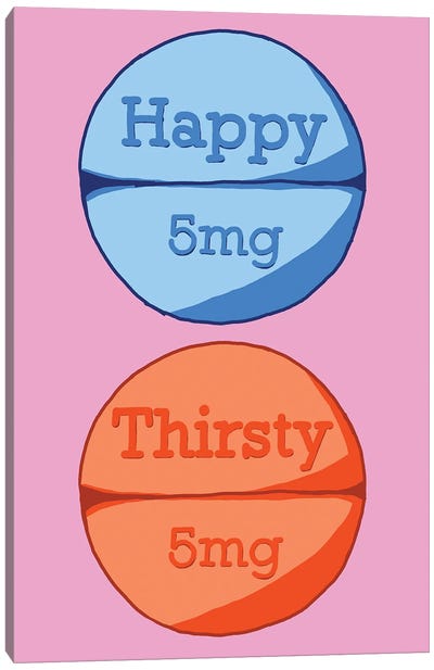 Happy Thirsty Pill Pink Canvas Art Print - Pills