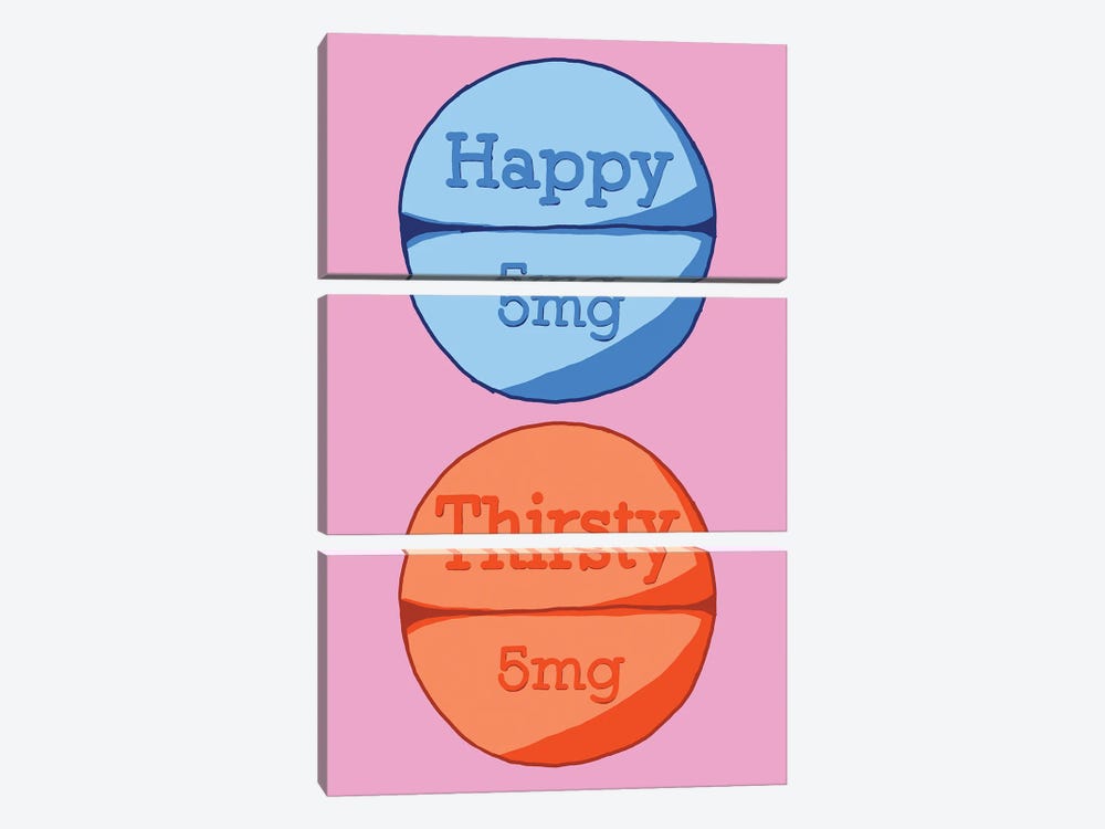 Happy Thirsty Pill Pink by Jaymie Metz 3-piece Canvas Print