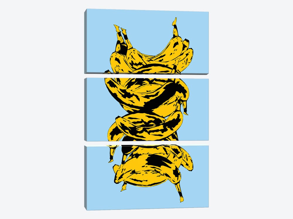 Band Of Bananas Blue by Jaymie Metz 3-piece Canvas Wall Art