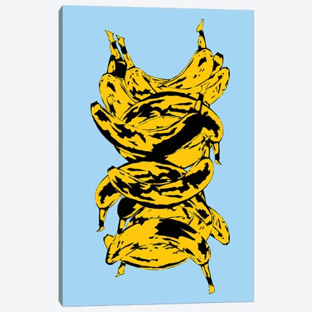 Band Of Bananas Blue Canvas Print #JYM8} by Jaymie Metz Art Print