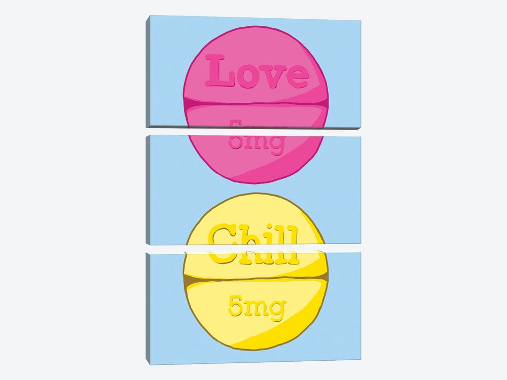 Love Chill Pill Blue by Jaymie Metz 3-piece Canvas Wall Art