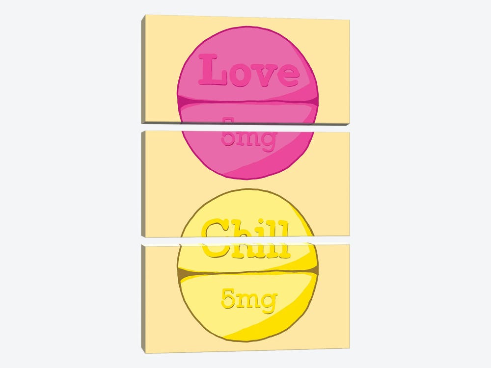 Love Chll Pill Yellow by Jaymie Metz 3-piece Canvas Art