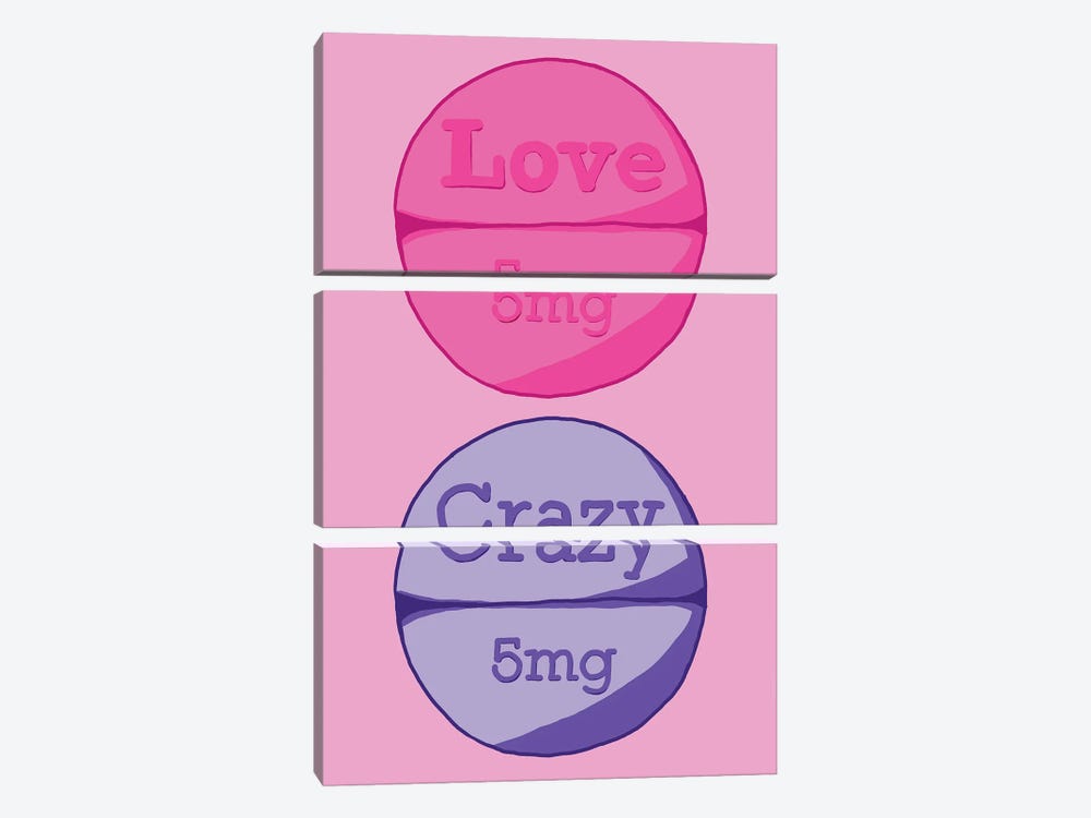 Love Crazy Pill Pink by Jaymie Metz 3-piece Canvas Artwork