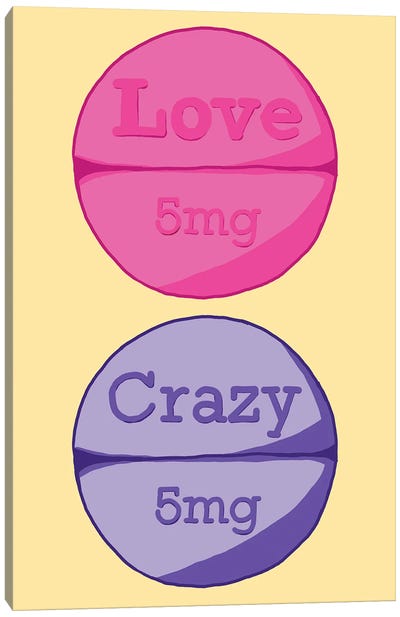 Love Crazy Pill Yellow Canvas Art Print - Pills