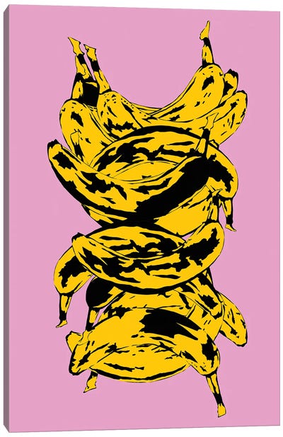 Band Of Bananas Pink Canvas Art Print - Similar to Andy Warhol