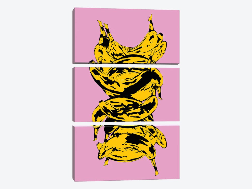 Band Of Bananas Pink by Jaymie Metz 3-piece Canvas Print