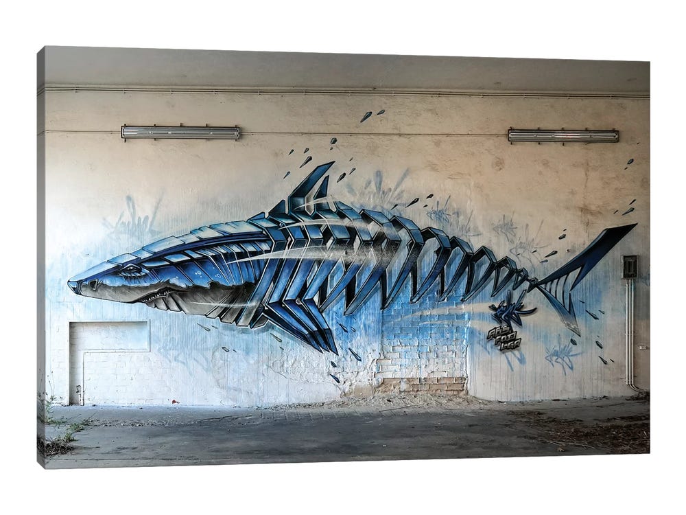Shark Wall II - Canvas Print Wall Art by JAYN ( Animals > Sea Life > Sharks art) - 8x12 in