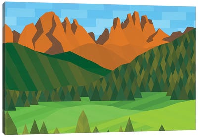 Field, Trees & Mountains Canvas Art Print - Lakehouse Décor