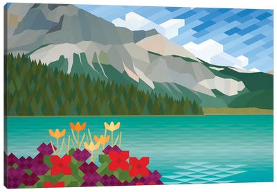 Flower and Mountains Canvas Art Print - Art by Asian Artists