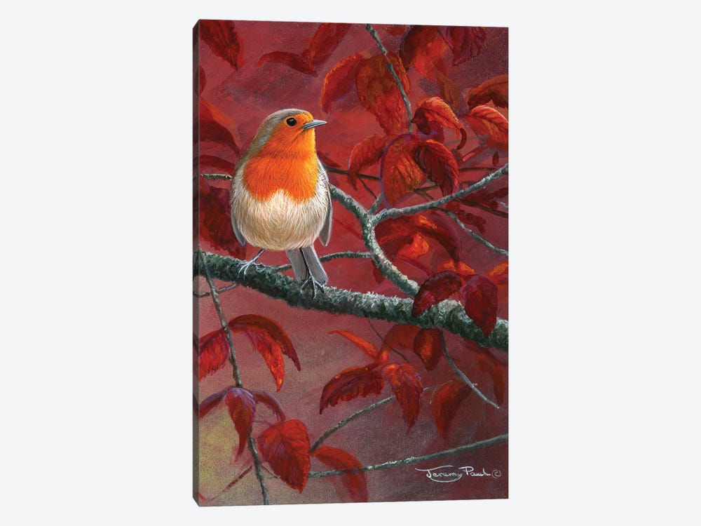Red Leaves - Robin by Jeremy Paul 1-piece Canvas Artwork