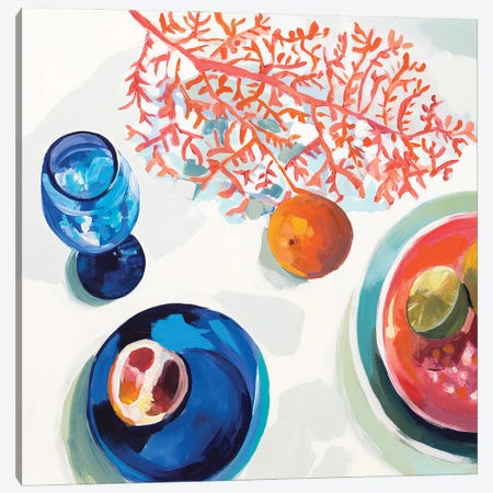 Coral And Blue Kitchenware Canvas Print #JYW10} by Jenny Westenhofer Art Print