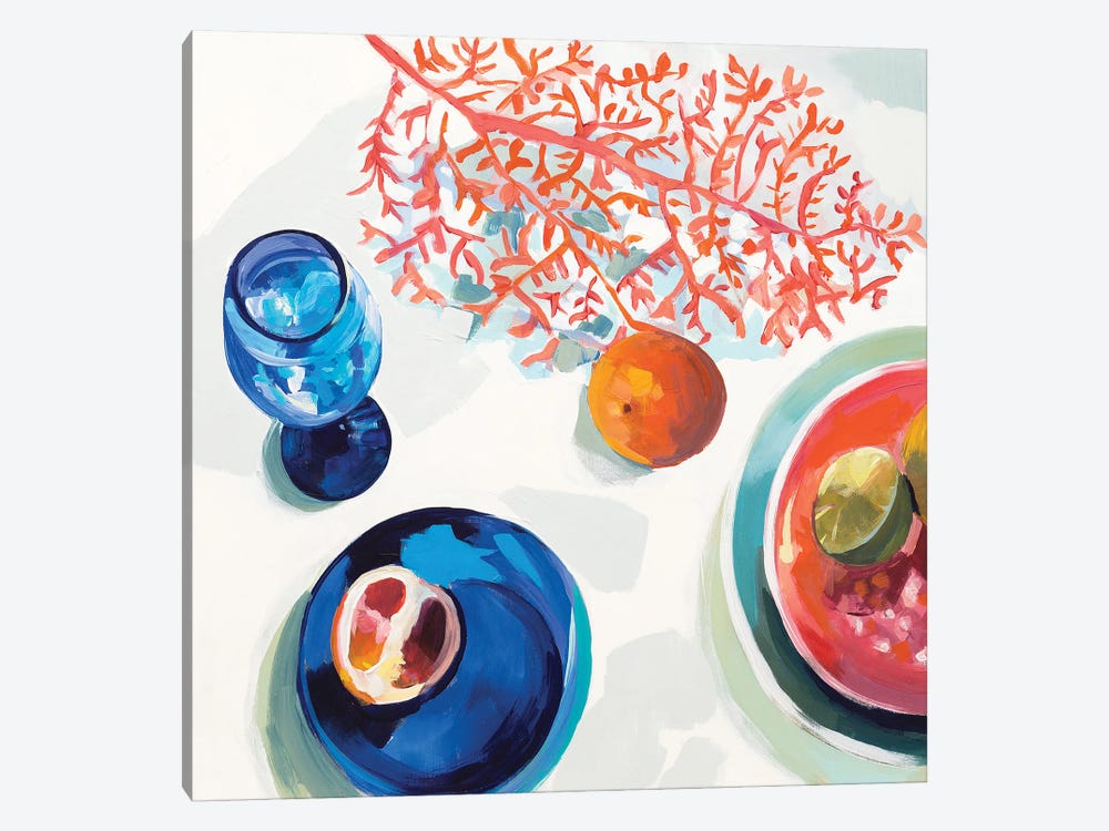 Coral And Blue Kitchenware by Jenny Westenhofer 1-piece Art Print