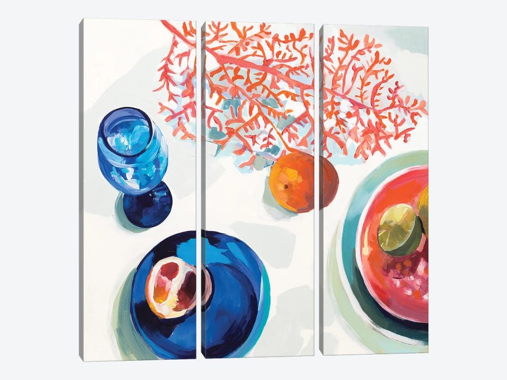 Coral And Blue Kitchenware by Jenny Westenhofer 3-piece Canvas Print