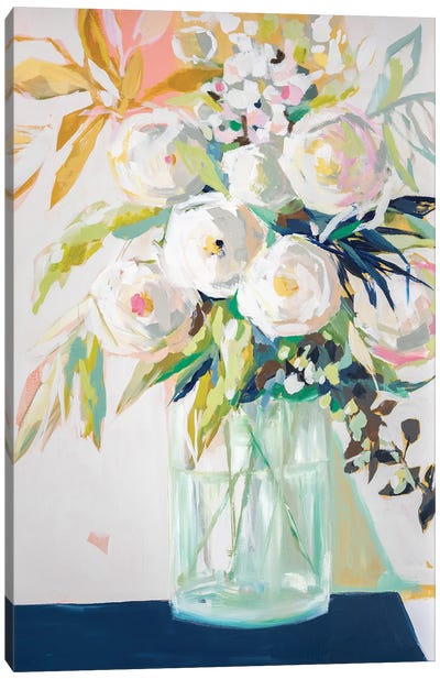 Navy Vase Floral Canvas Art Print - Peony Art