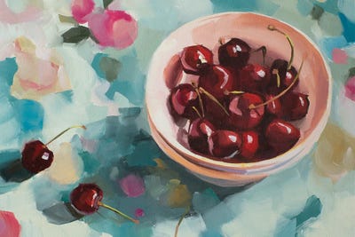 Cherries On Tablecloth by Jenny Westenhofer acrylic art print