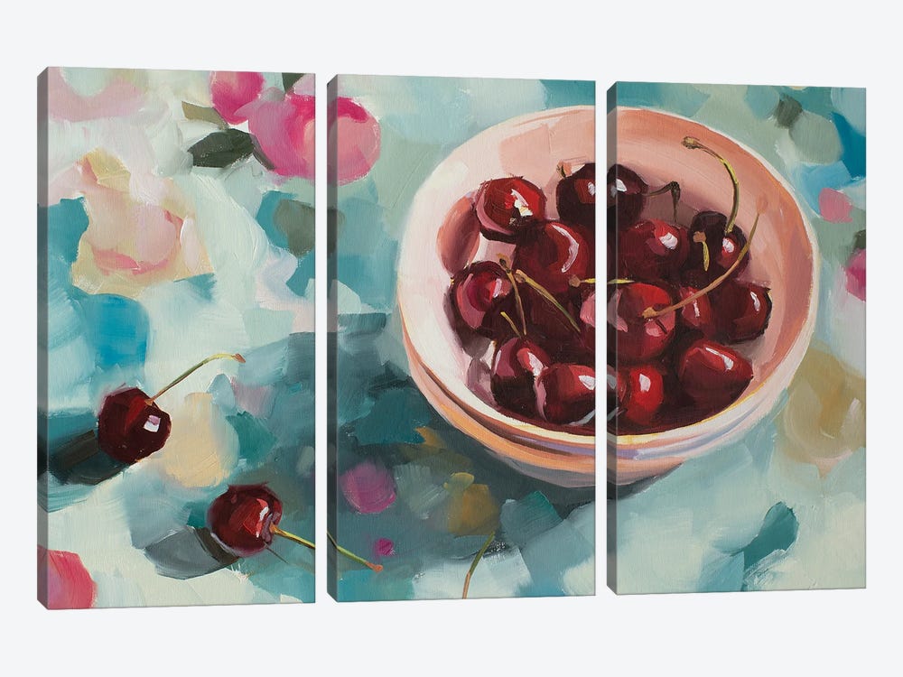 Cherries On Tablecloth by Jenny Westenhofer 3-piece Canvas Wall Art