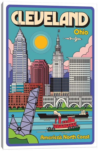 Cleveland Pop Art Travel Poster Canvas Art Print - Cleveland Art
