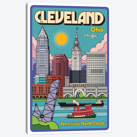 Cleveland Pop Art Travel Poster Canvas Print #JZA100} by Jim Zahniser Canvas Artwork