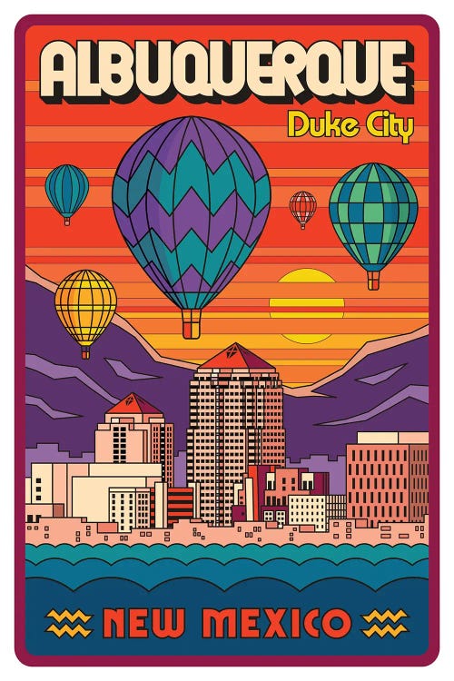 Albuquerque Pop Art Travel Poster by Jim Zahniser wall art