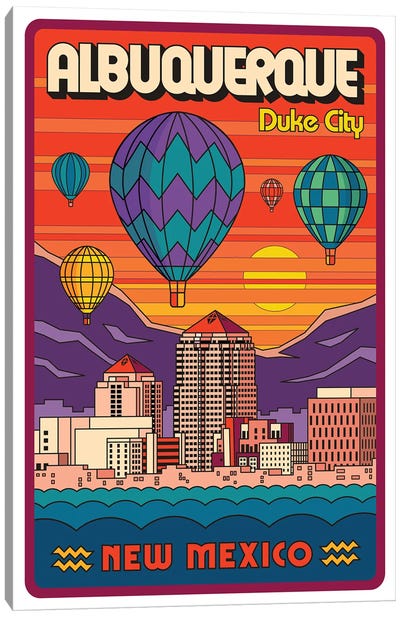 Albuquerque Pop Art Travel Poster Canvas Art Print - Jim Zahniser