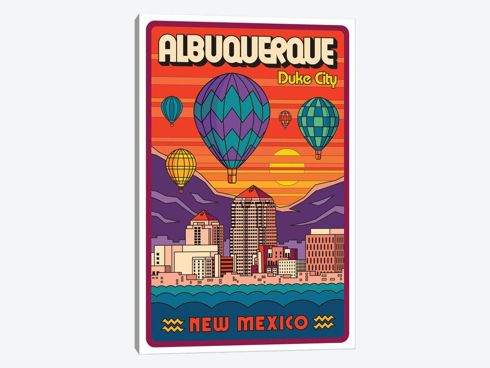 Albuquerque Pop Art Travel Poster by Jim Zahniser 1-piece Canvas Art