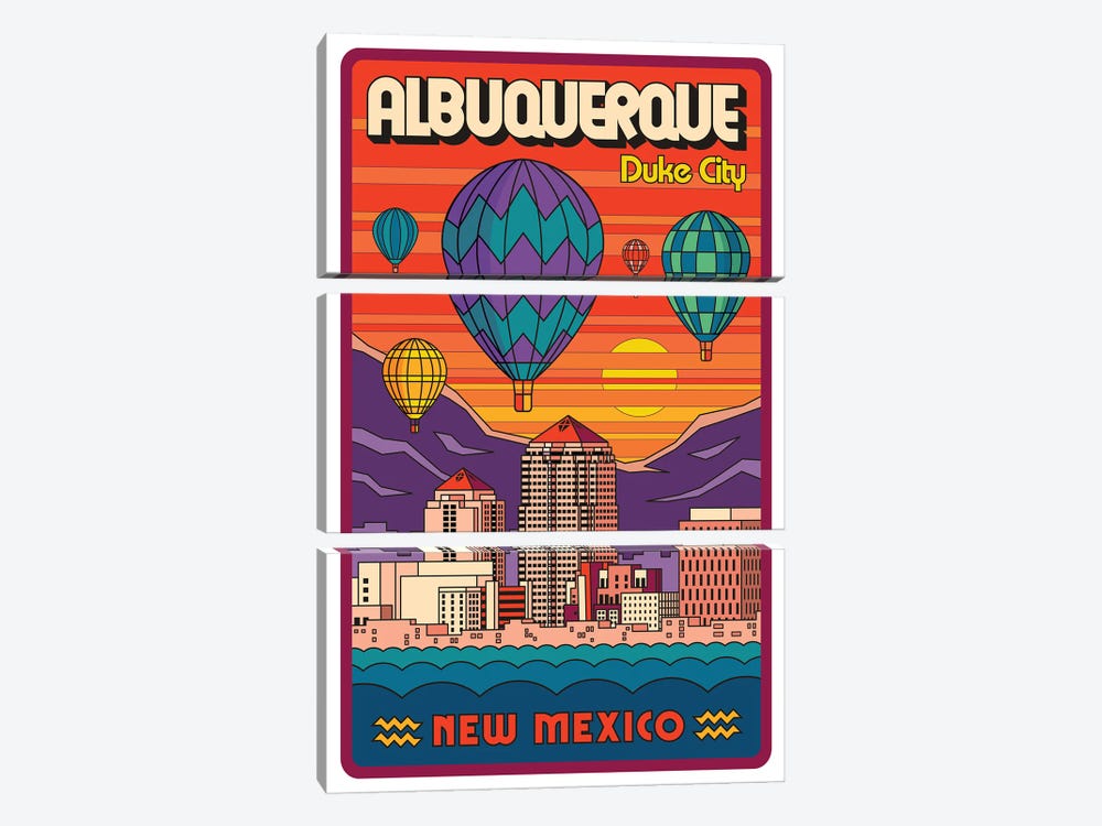 Albuquerque Pop Art Travel Poster by Jim Zahniser 3-piece Canvas Artwork
