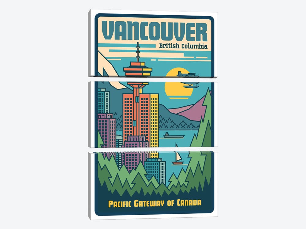 Vancouver Pop Art Poster by Jim Zahniser 3-piece Canvas Artwork