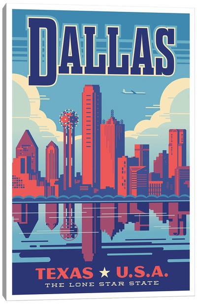 Dallas Travel Poster Canvas Art Print - Dallas Skylines