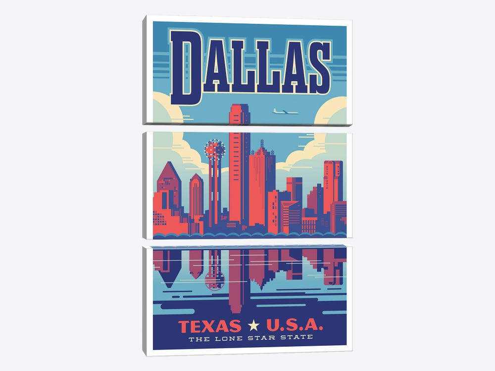 Dallas Travel Poster by Jim Zahniser 3-piece Canvas Print