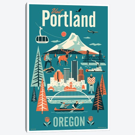 Portland Travel Poster Canvas Print #JZA107} by Jim Zahniser Canvas Art Print