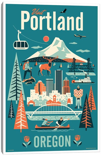 Portland Travel Poster Canvas Art Print - Jim Zahniser